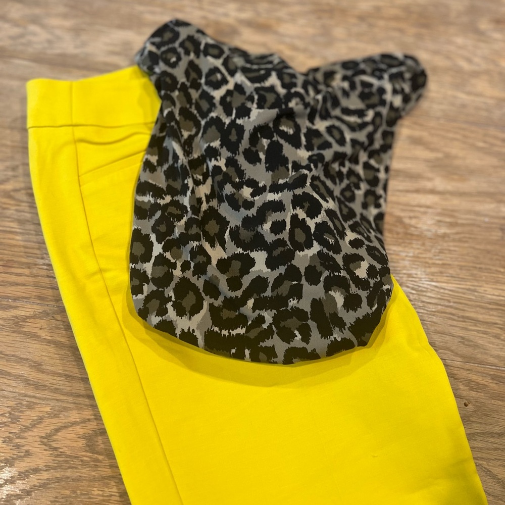 Two piece set. Michael Kors Animal Print Blouse and Loft Reviera pants.